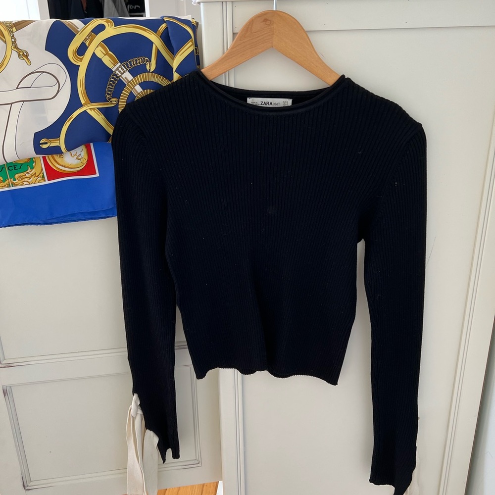 Zara Black Knit Women's Long Sleeve Blouse Top